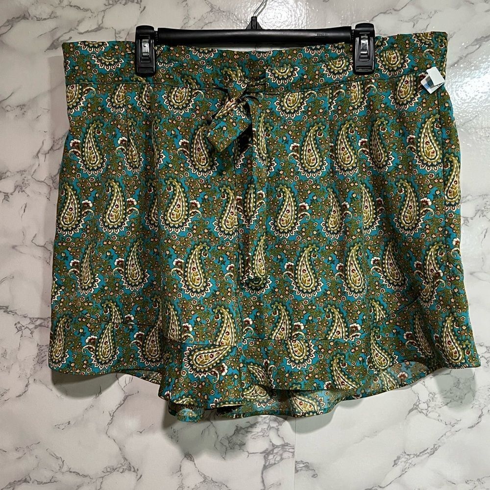 DR2 Daniel Rainn Womens Green Paisley Shorts Pockets Tie Waist XXL - Picture 2 of 7